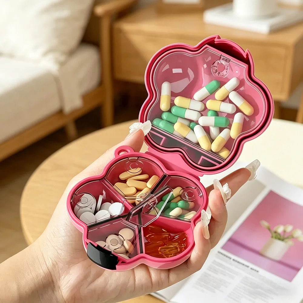 Dopamine Floral Mini Pill Box Portable Lightproof Sealed Daily Vitamin Medicine Case