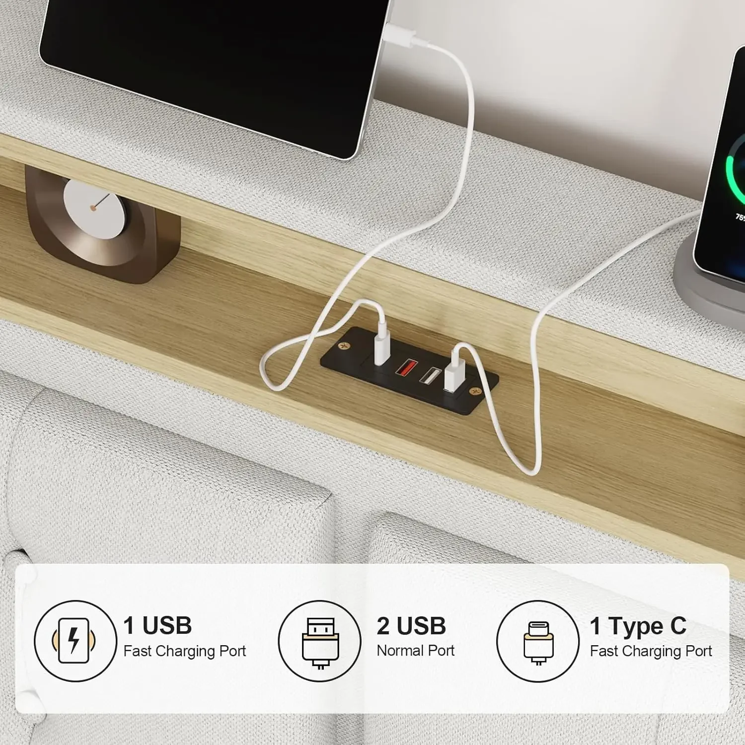 King Floating Bed Frame with Led Lights and Charging Station Modern King Size Visual Floating Platform Bed with Storage Headboar