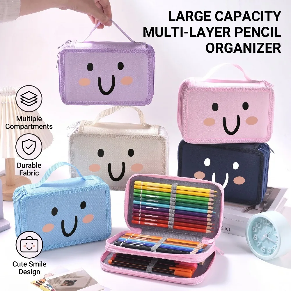 A New Large-Capacity Pencil Case with a Smiling Face Design, Desk Storage and Organization, Best for Gifting