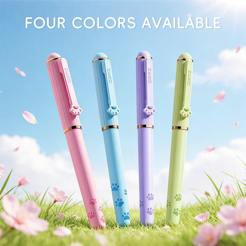 HERO P360M Concealed Nib Fountain Pen 0.38mm EF Iridium Nib Metal Grip Magnetic Cap Cat Claw Clip Thermo Erasable Quick Drying