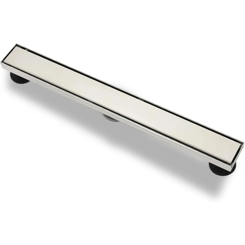 Desagüe de ducha rectangular de acero inoxidable, 32 pulgadas, acabado cepillado, cubierta con patrón de azulejo Reversible, diseño lineal para suelo de ducha