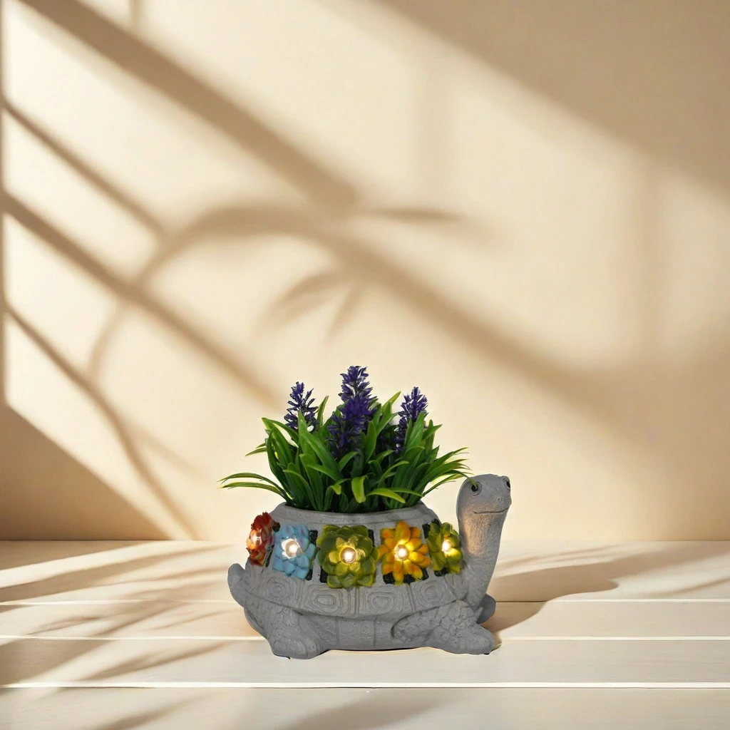 การออกแบบใหม่: กระถางดอกไม้เต่าฉ่ําตกแต่งลานกลางแจ้งงานฝีมือเรซินรายการตกแต่งระเบียงการ์ตูน