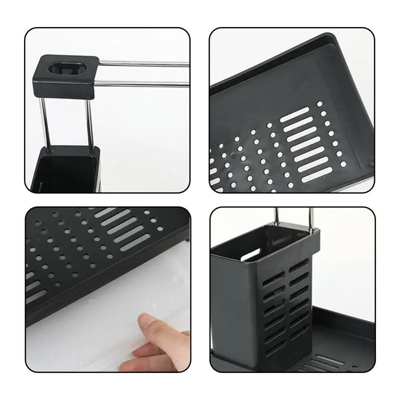 Sink Storage Rack 2-in-1 Multifunction Sponge Towel Drain Holder Rack Kitchen Sink Countertop Storage Holder Kitchen Organizer