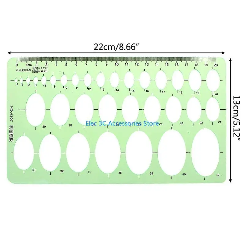 Y51A Green Plastic Oval Geometric Template Ruler Stencil Measuring Tools Students Hot