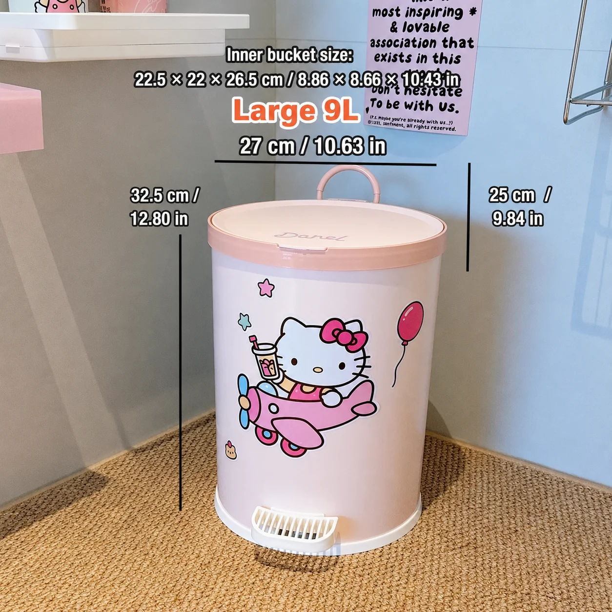 Sanrio HelloKitty MyMelody Silent StepOn Prullenbak Met Deksel Huishoudelijke Badkamer Afvalopslagbak Keuken Meisjeskamer Afvalemmer