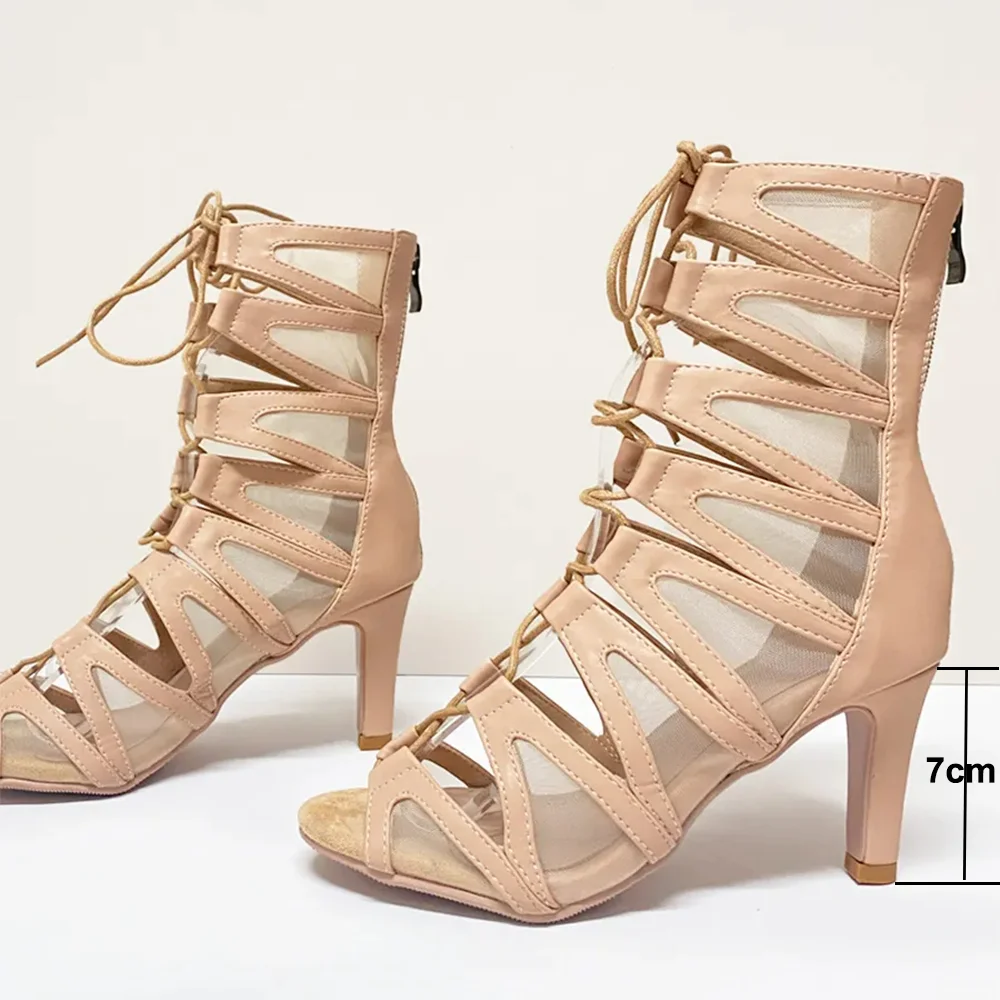 7cm Heels For Dance Women Beige Leather Dance Booties Can Make Rubber Sole Or Suede Sole Dance Shoes