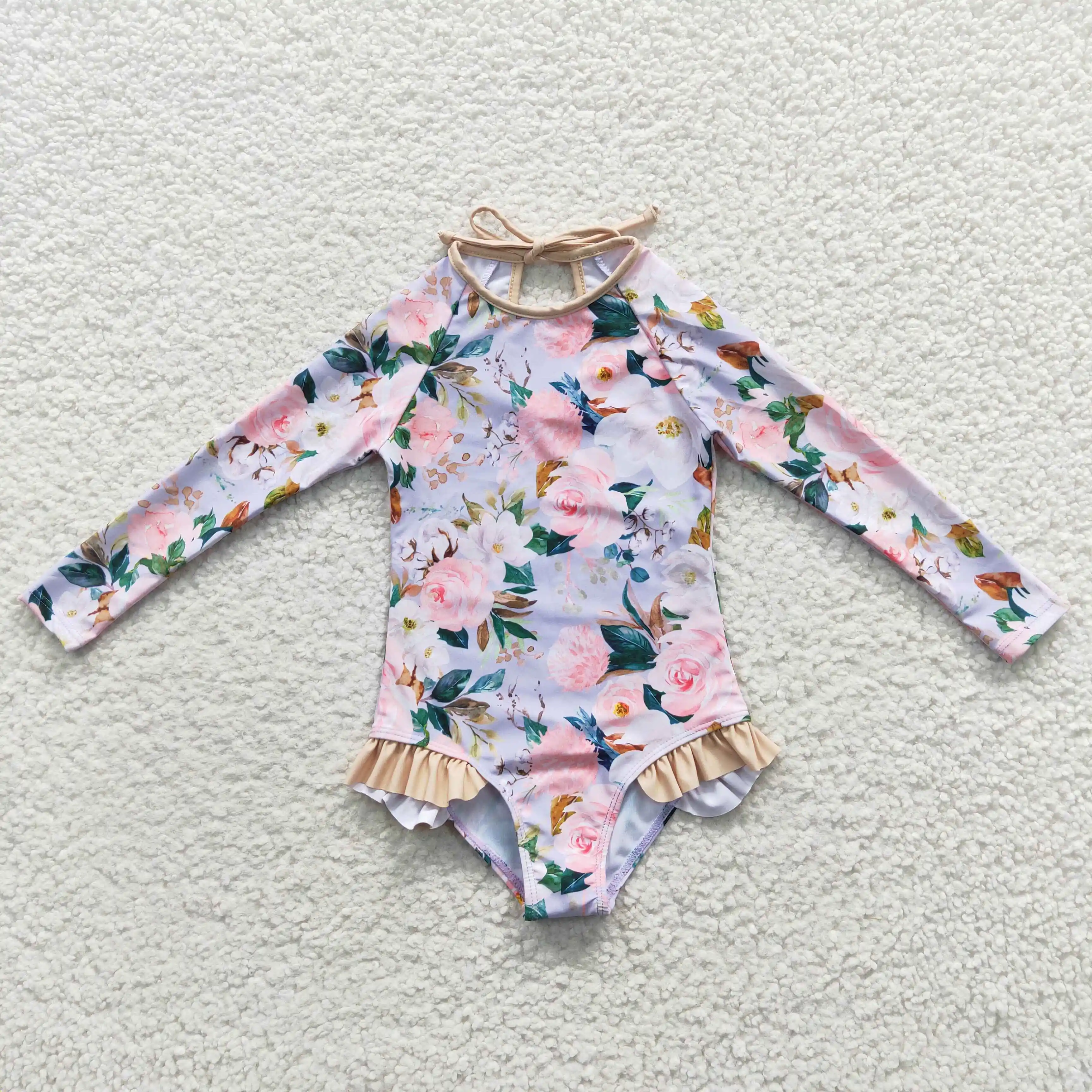 

New Updated 2023 RTS Long Sleeve Toddler Summer Beachwear Kids Girls One-Pieces Swimsuits B​aby Flower Swimwear