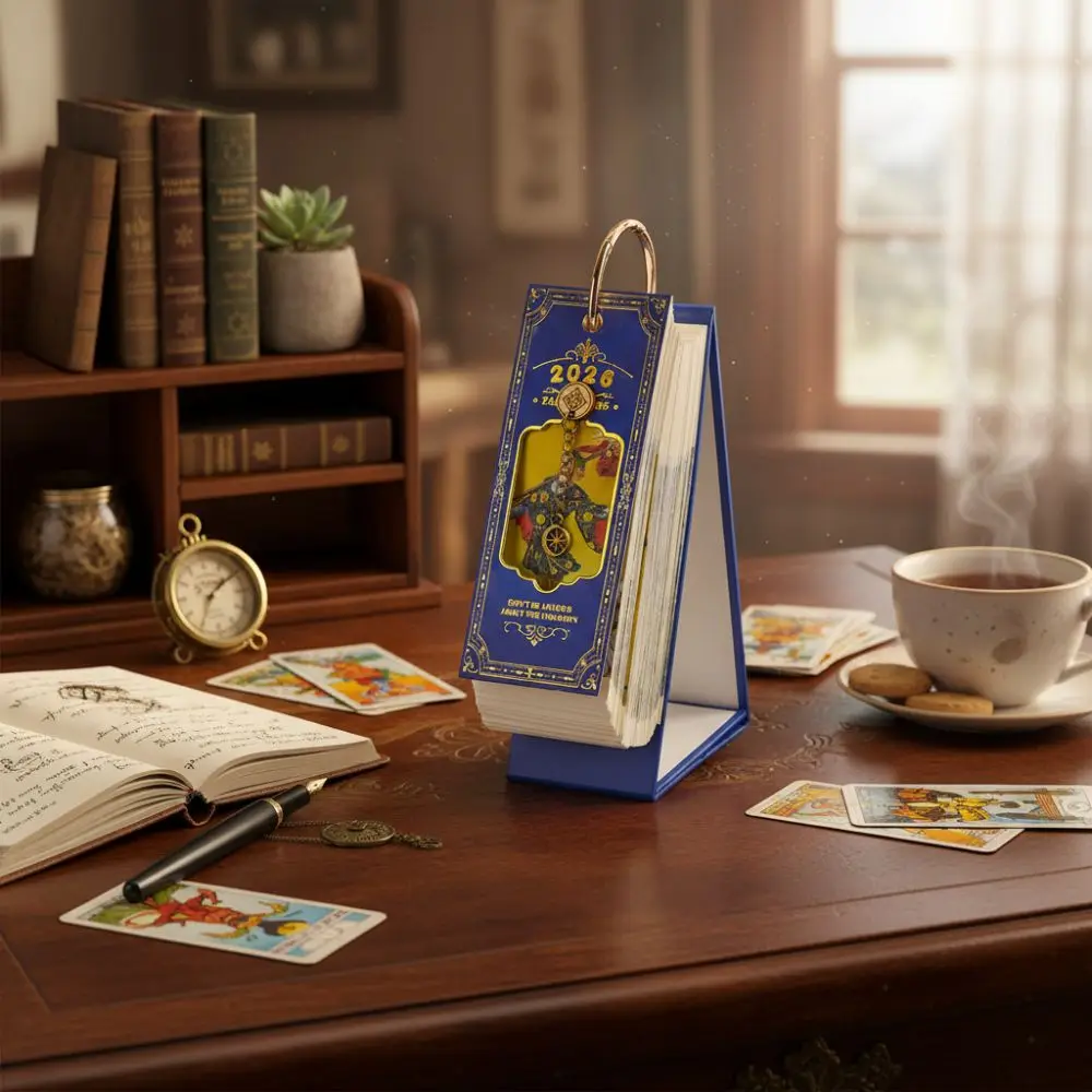 ヴィンテージ油絵 2026 カードカレンダー ゴールドリング綴じ 片面ページめくり 卓上カレンダー インスピレーションを与える名言入りペーパー