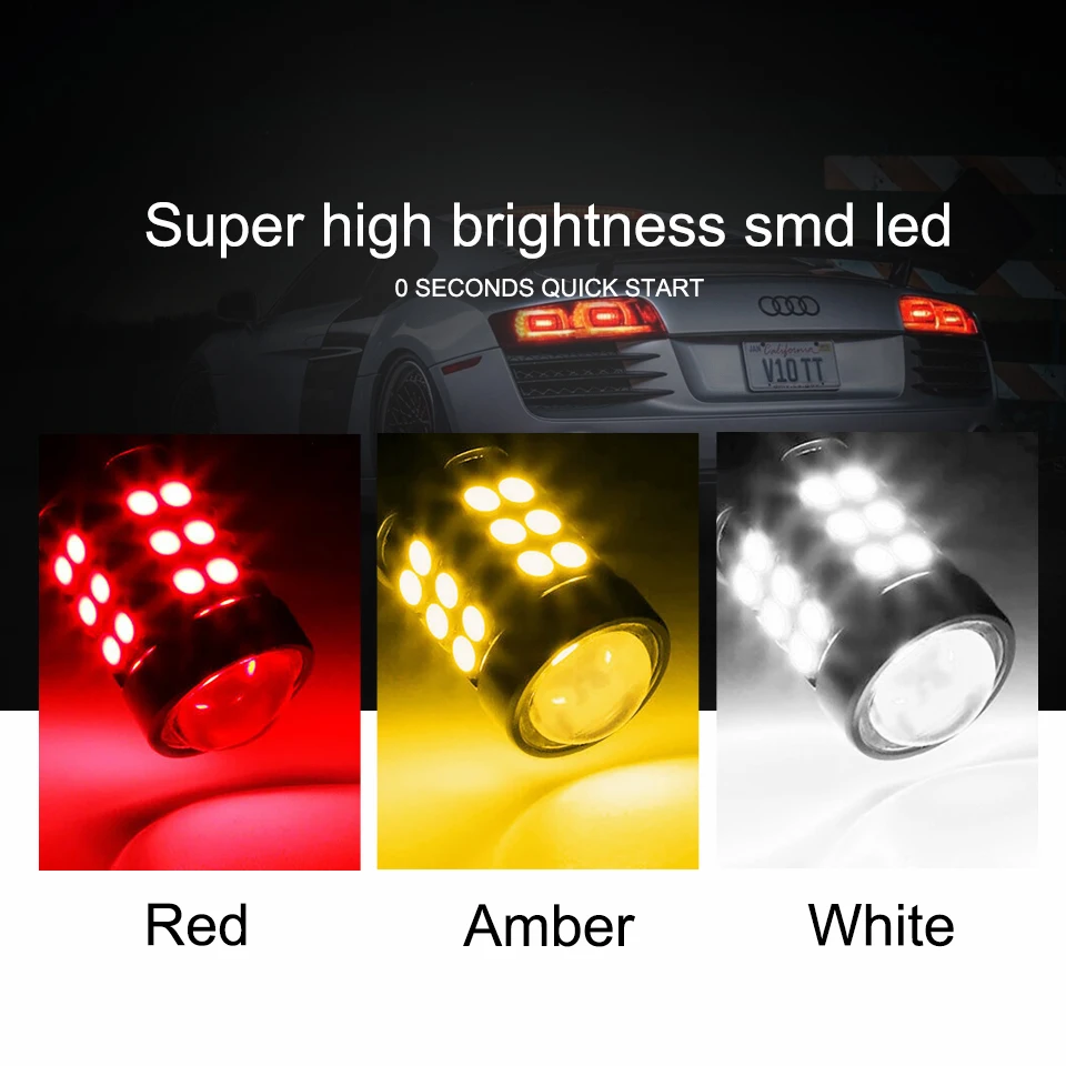 Anmingpu 1Pc Auto Led Lampen T15 W 16W Wy 16W Canbus Geen Fout Auto Back-Up Reserve Lichten Achterremlicht 3030 27smd Amber Rood Wit