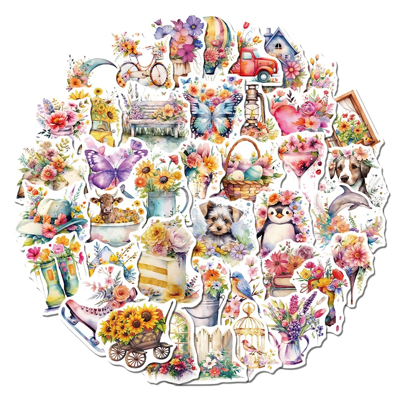 50 قطعة من ملصقات الزهور العتيقة على شكل زهور وردية لسكرابوكينغ نبات طبيعي شارات جمالية مقاومة للماء لزجاجة المياه والكمبيوتر المحمول