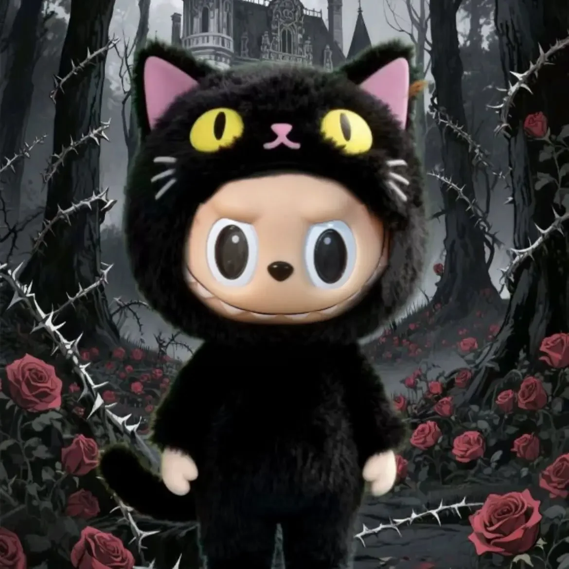 

17 см для костюма Лабубу, сменный плюшевый комплект ручной работы с черным котом, юбка, костюм куклы Лабу