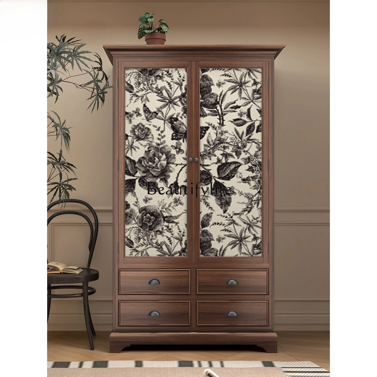 

American retro wardrobe French home bedroom European, American, Nanyang medieval double door storage cabinet solid wood