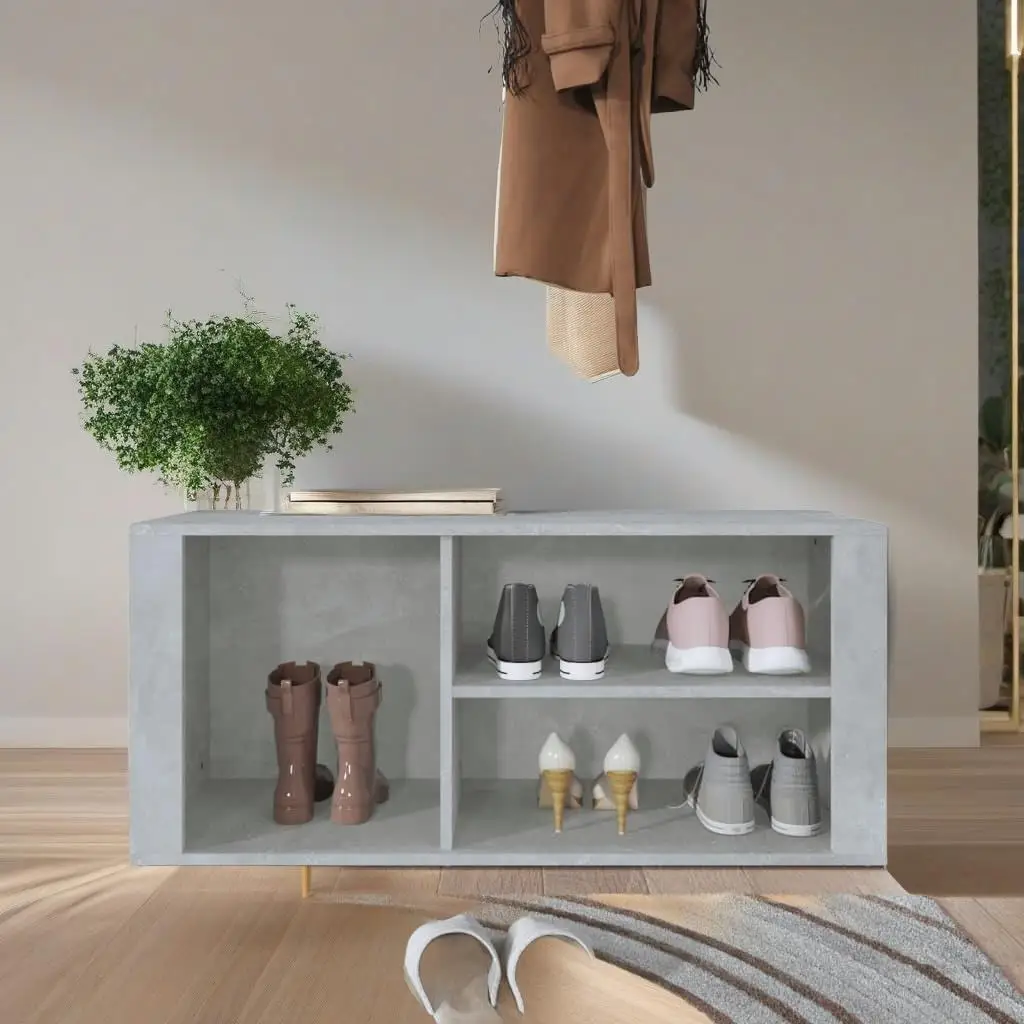 Stylish Concrete Grey Shoe Cabinet 100x35x45 cm - Durable Engineered Wood Storage Solution