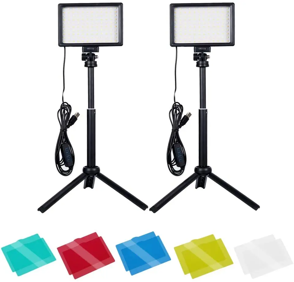 

Portable USB LED Video Light 2 Packs Dimmable 5600K with Adjustable Tripod Stand/Color Filters for Tabletop/Low Angle Shooting