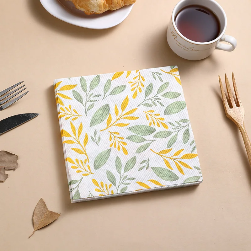 40Pcs Pieces of Countryside Style Yellow Flower Decoration Disposable Napkins Suitable for Various Party Decoration Supplies