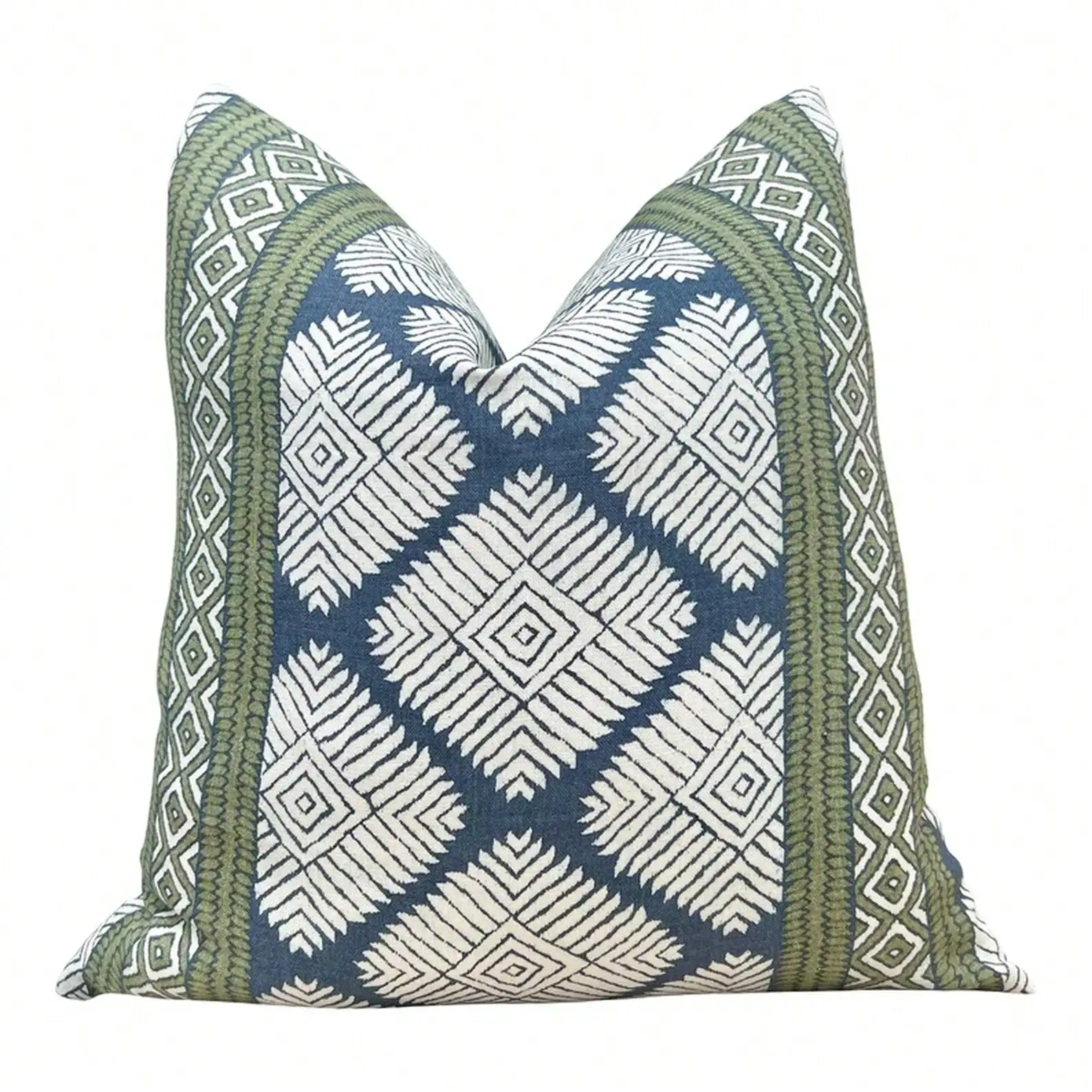 Throw Pillow Cover Navy Blue And Green Geometric And Striped Pattern Lumbar For Coastal Style Living Room And Bedroom Decor