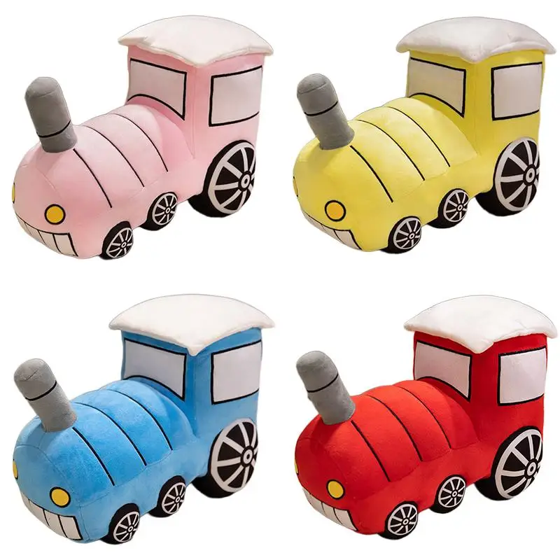 

35/40cm Cartoon Little Train Plush Pillow Stuffed Blue Pink Red Yellow Transporation Cushion Back Support Plushie Decor Gift