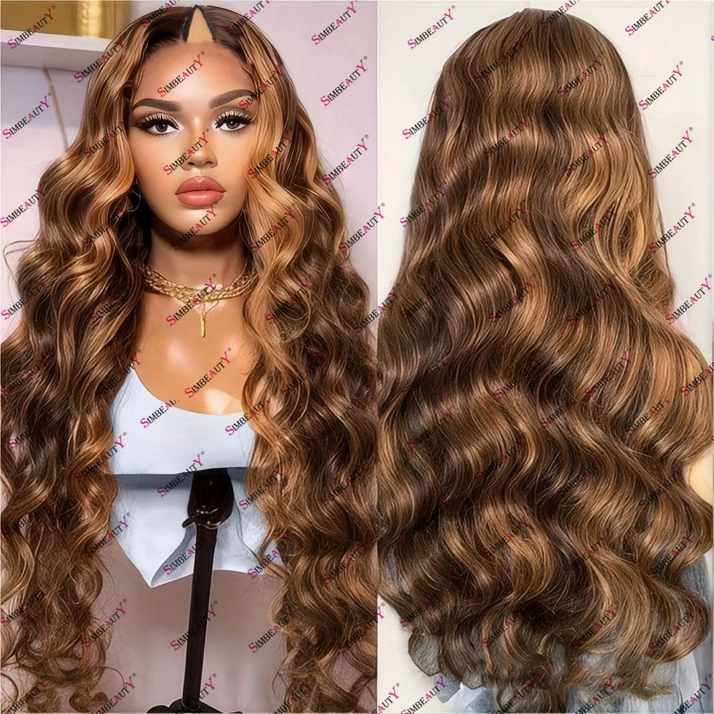 Glueless V Part Highlight Blonde Wigs Brazilian Human Hair Balayage Cool Blonde Warm Blonde Remy Indian Hair Cheap Wig 1x4 Size