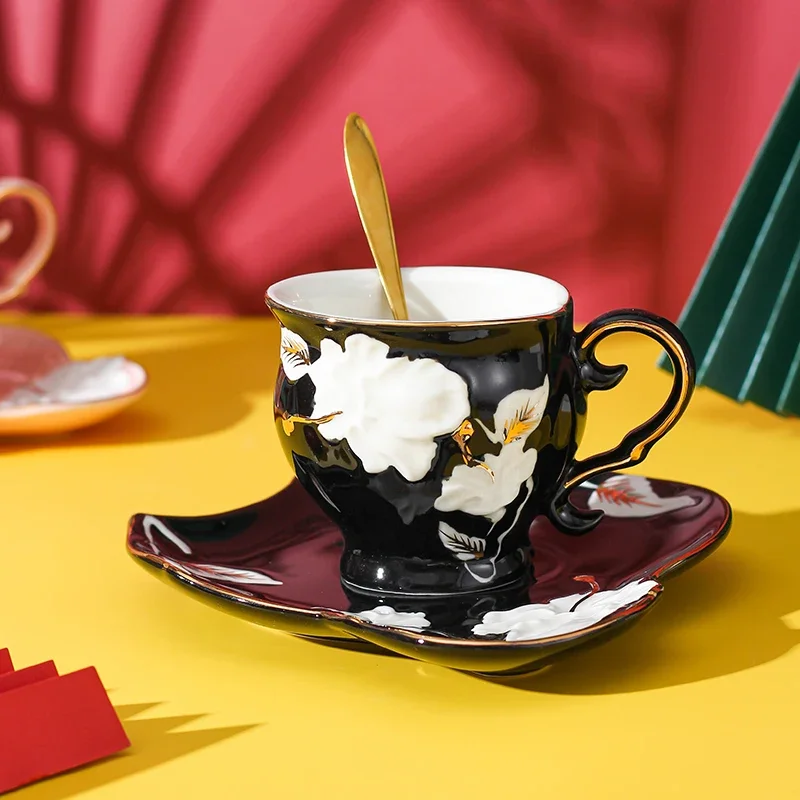 جميل القهوة زوجين كوب ماء الخزف لوكس بعد القمر فنجان شاي وصحون مجموعة مع ملعقة Tasse اسبريسو القهوة الملحقات #3