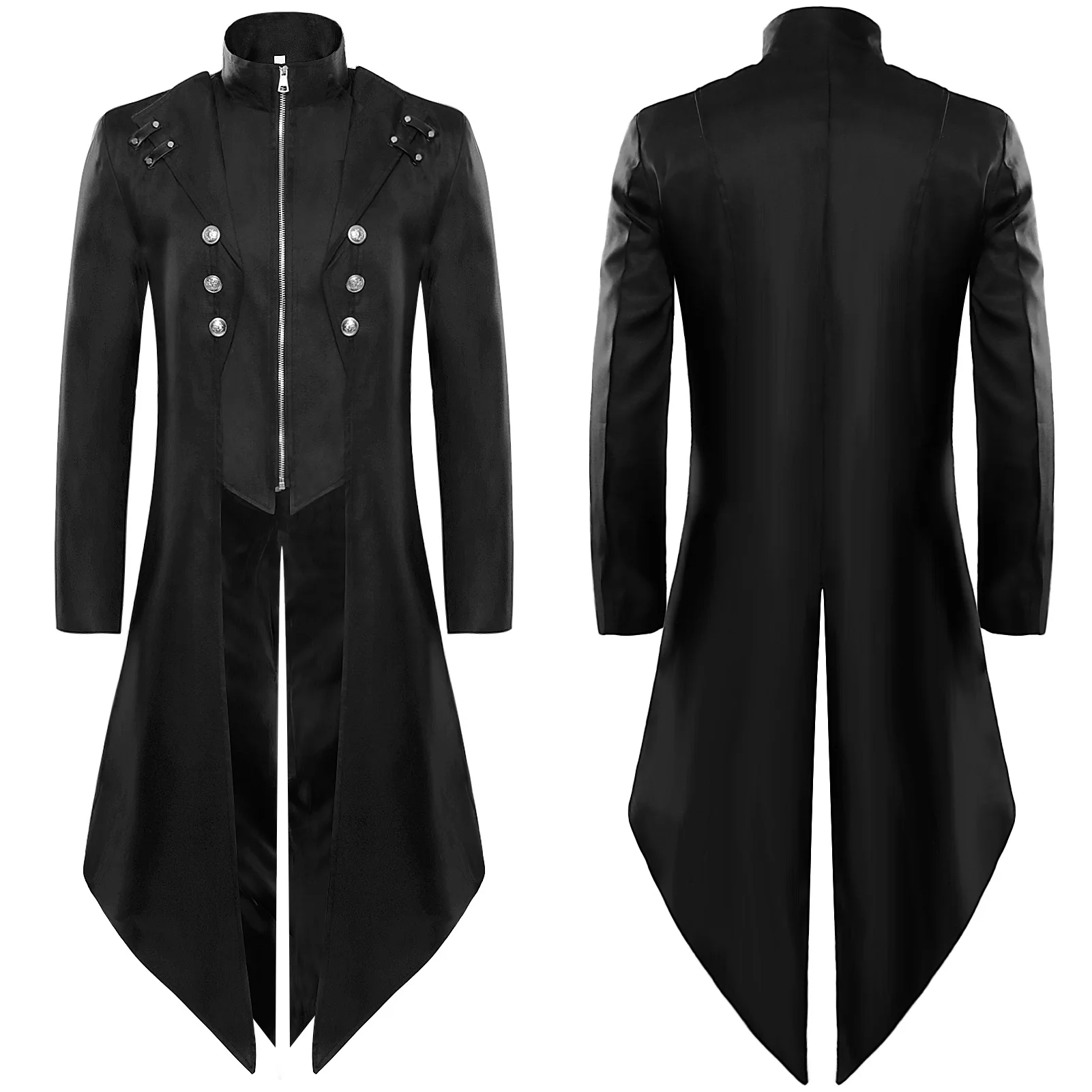 Mens Vintage Black Tailcoat Jacket Medieval Steampunk Jackets Men Victorian Vampire Gothic Frock Coat Uniform Halloween Costume