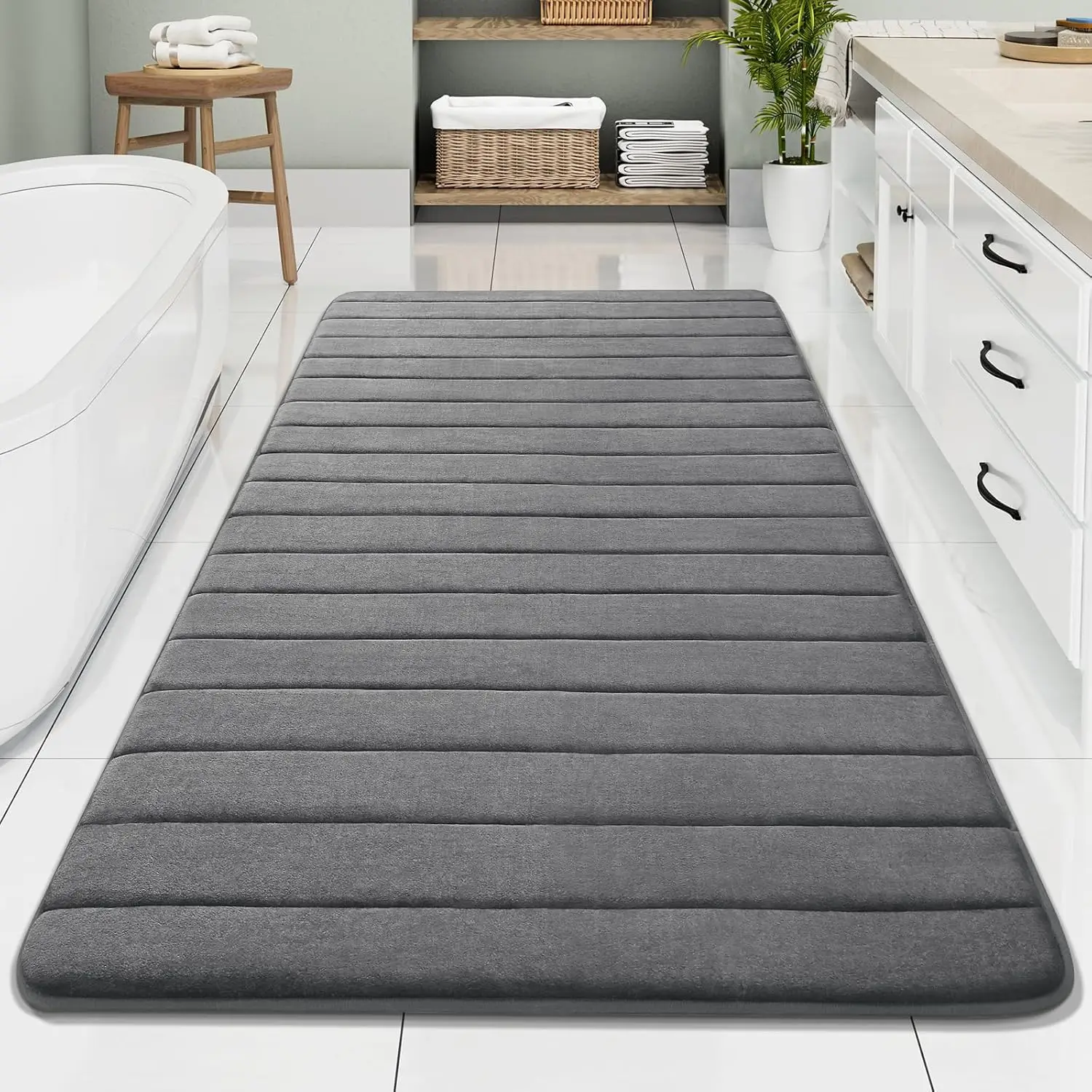 

70" x 34" Ultra Soft Non-Slip Bath Mat, Water Absorbent Machine Washable Grey Runner for Bathroom Shower Tub