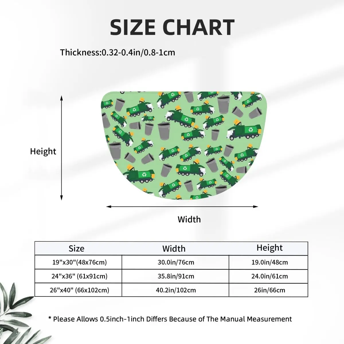 Recycling Garbage Truck Pattern Soft Flannel Half Round Doormat Non Slip Bathroom Mat Absorbent Floor Carpet for Garage