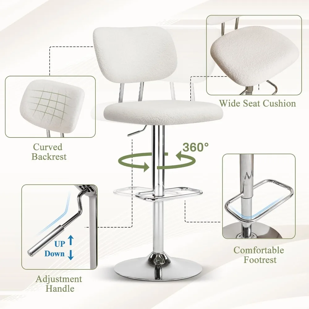 مجموعة مقاعد بار قابلة للتعديل مكونة من 4 قطع، مقاعد بار دوارة مخملية حديثة مع ظهر منحني، شريط ارتفاع أنيق بدون ذراع