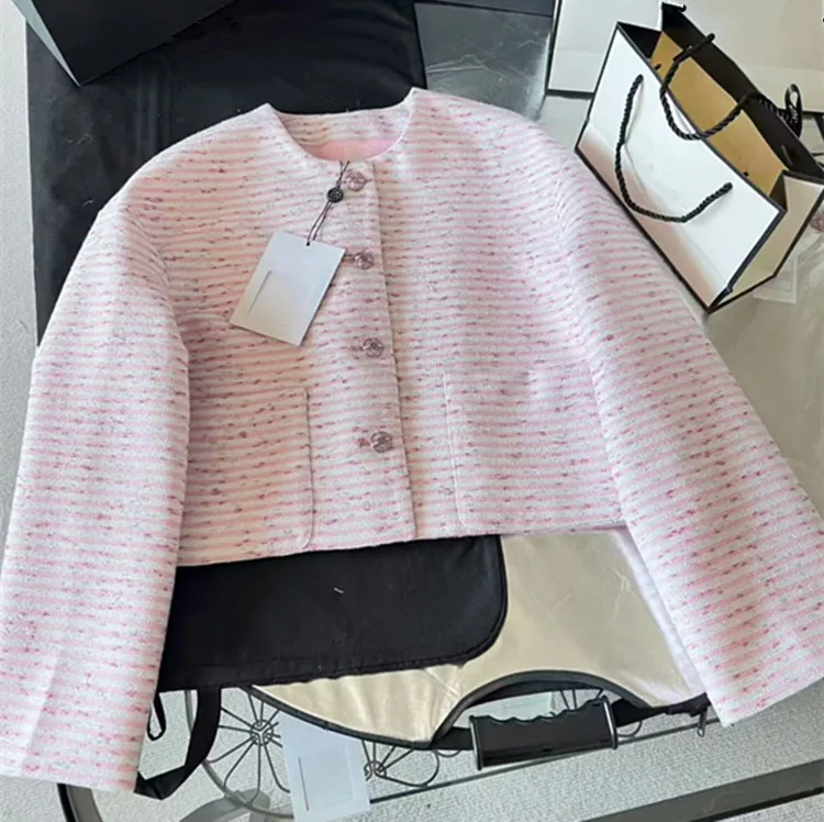 Customization European women's clothing - new summer styles in 2026 Long-sleeved single-button pink tweed coat and skirt set