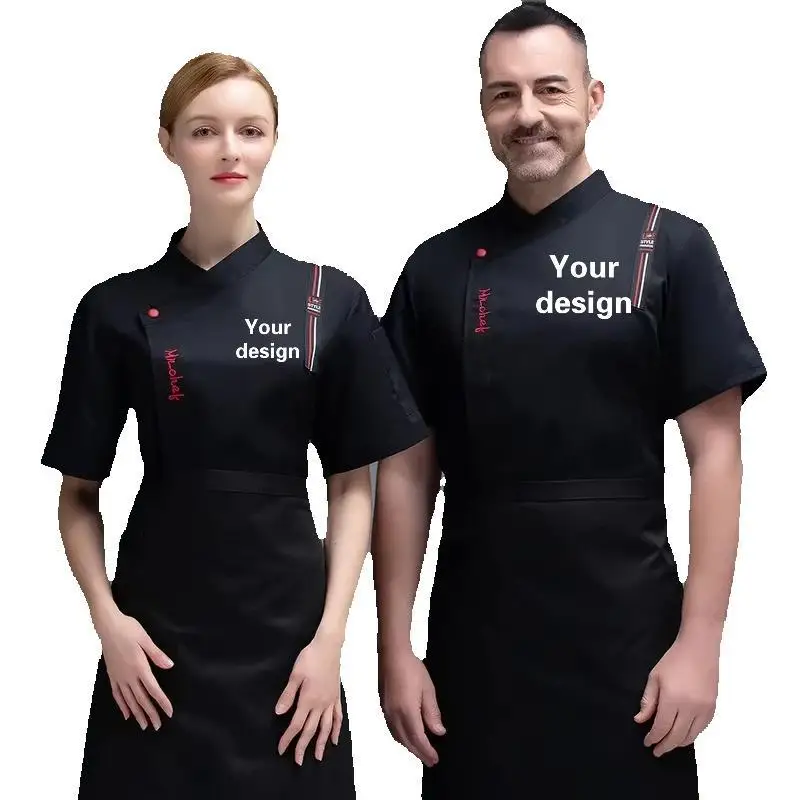Men's Chef Uniform Custom Logo Summer Short Sleeved Personalized Embroidery Printed Pattern Catering Service Kitchen Jacket Top