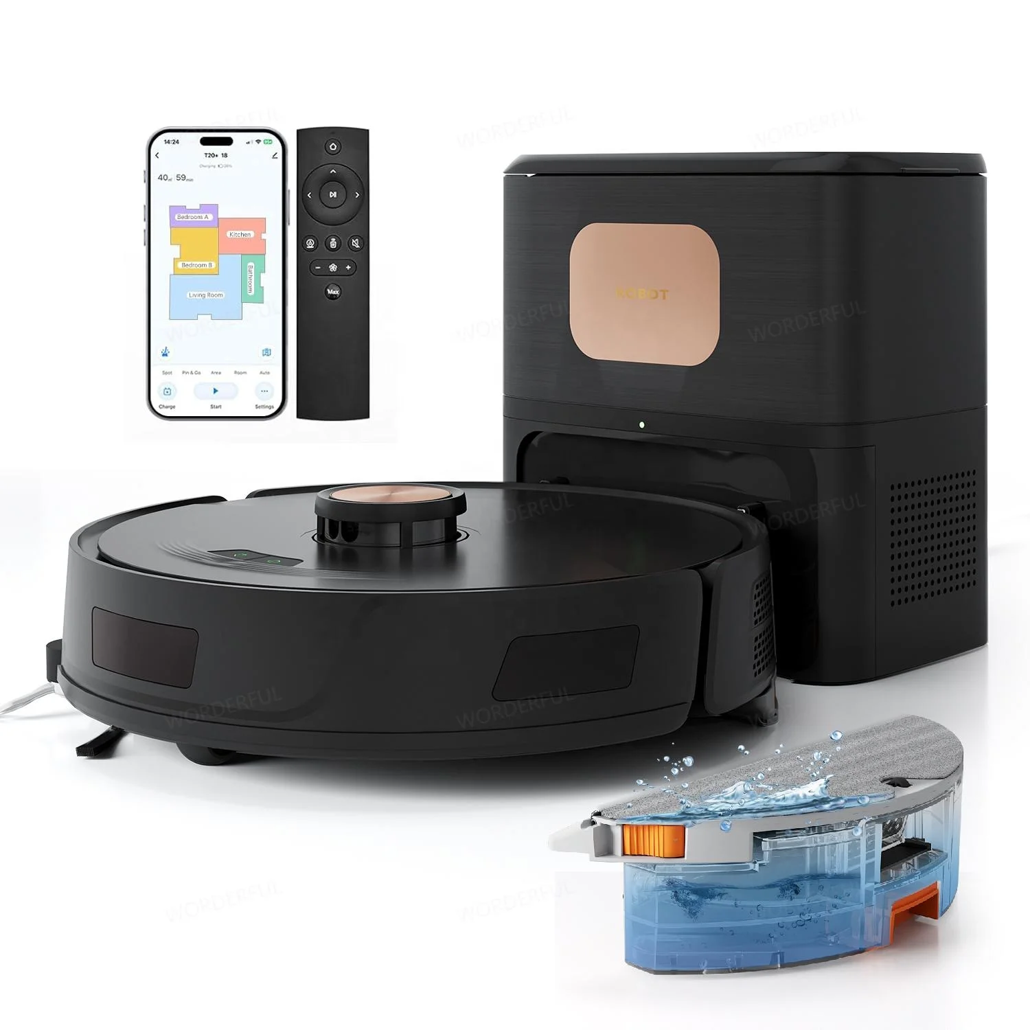 Intelligent Battery-Powered Robot Vacuum Cleaner Self-Emptying Dustbin Wet Dry Cleaning HEPA Filter Home