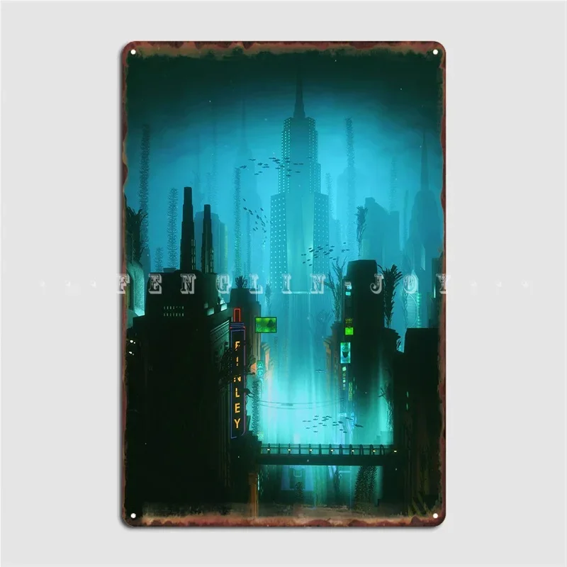 City Of Rapture Metal Sign Club Party Plates, Mural Design, 18, Affiches