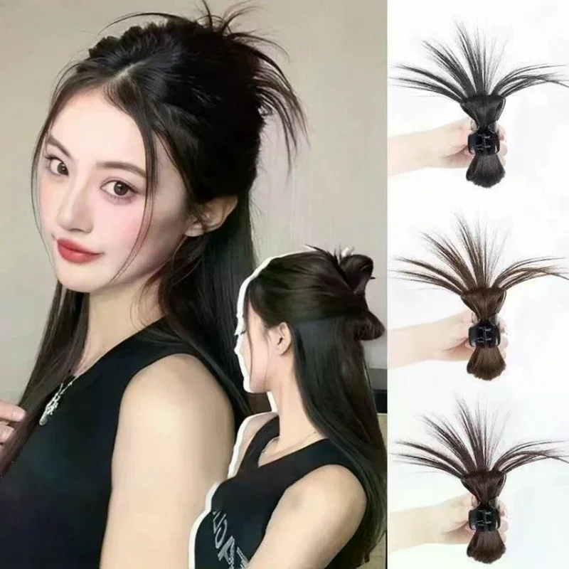 Half-tie Hair Claw Feather Shuttlecock Head Wig Catch Clip Lazy Meatball Head Women High Ponytail Hair Accessories