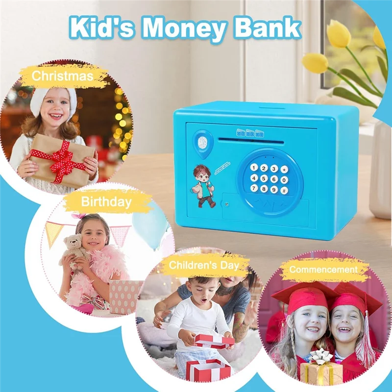 T24C Piggy Bank For Kids,Fingerprint Password Money Saving Box,Coin Bank Money Safe ATM Machine Gift For Birthday