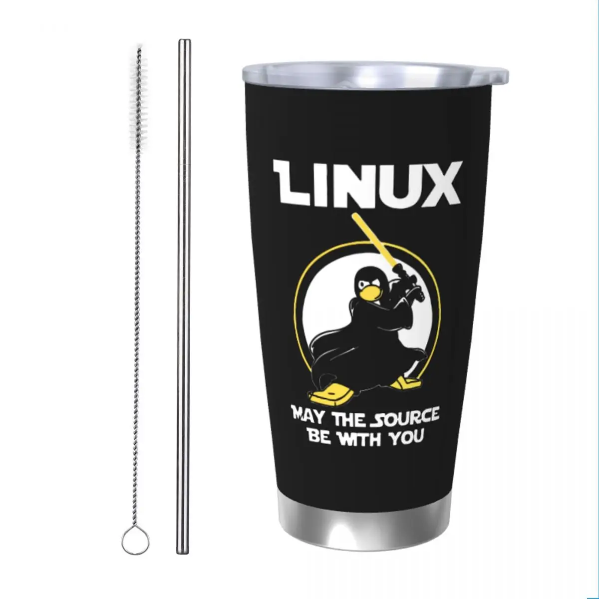 Linux May Source Tumbler Vacuum Insulated Penguin Programmer Developer Nerd Coffee Cups with Lid Straw Car Mugs Water Bottle