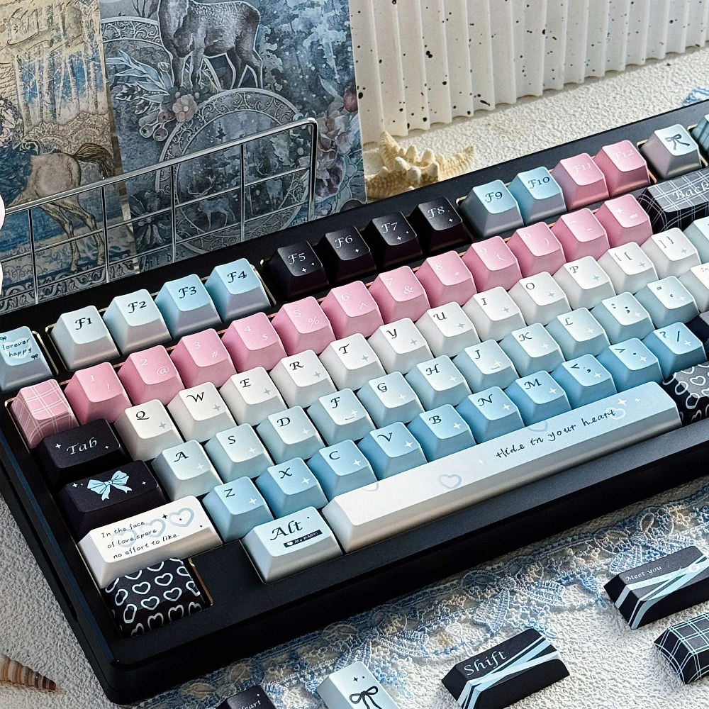 

Love Sea Breeze Keycaps Sublimation Cherry PBT 150KEYS Blue Pink White 'L' Shape Spacebar 7U Spacebar Alice Layout Keycap