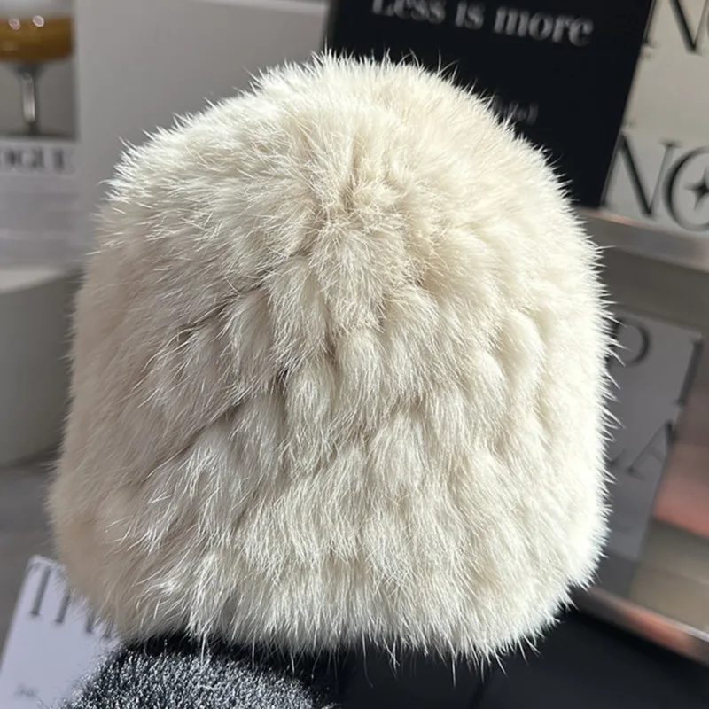 Real Rabbit Fur Earflap Hat Thickened Cold Proof Wind Resistant Fur Hat Winter Warm Fur Hat For Women Outdoor Skiing Beanies