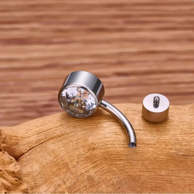 G23 التيتانيوم Astm F136 14 جرام الداخلية الخيوط مزدوجة الزركون السرة خواتم البطن زر ثقب الحديد فتاة النساء مجوهرات للجسم #2