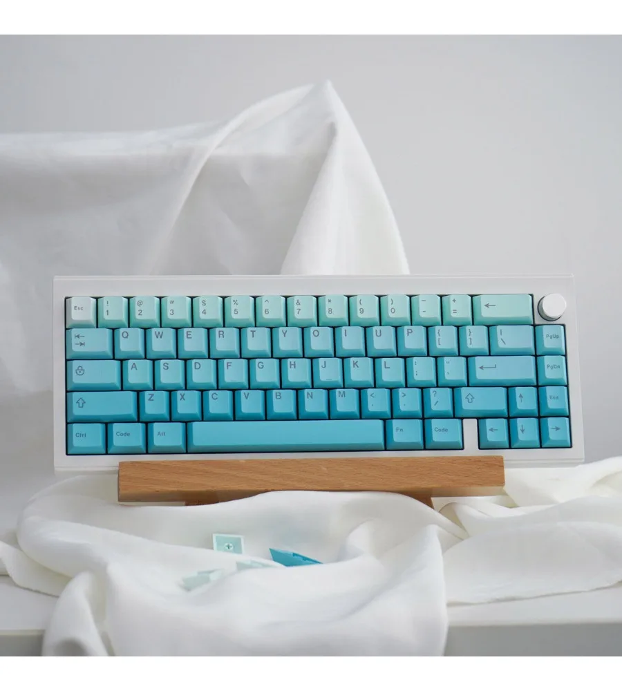 Gradual change cyan positive/side engraving 125 key mechanical keyboard keycap PBT hot sublimation custom cherry original height