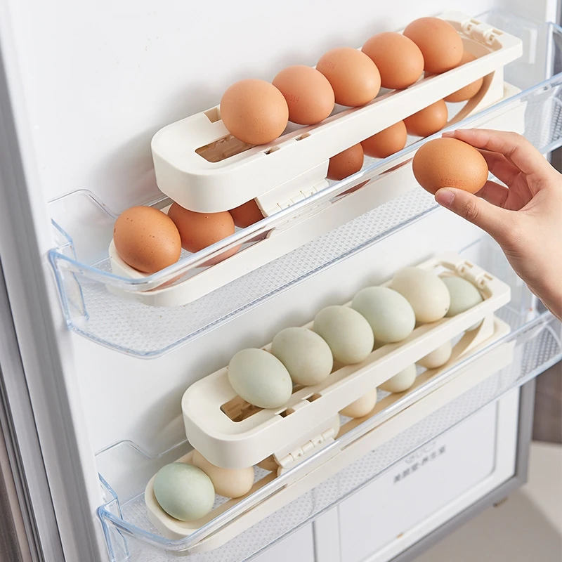 2 Layers Rolling Egg Dispenser Foldable Large Capacity Egg Storage Container Egg Rack for Fridge