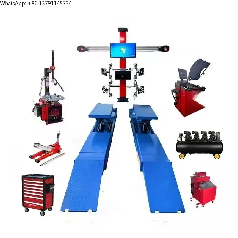 Full set of vehicle maintenance equipment CE certified four column car lifting front 3D wheel alignment machine for sale