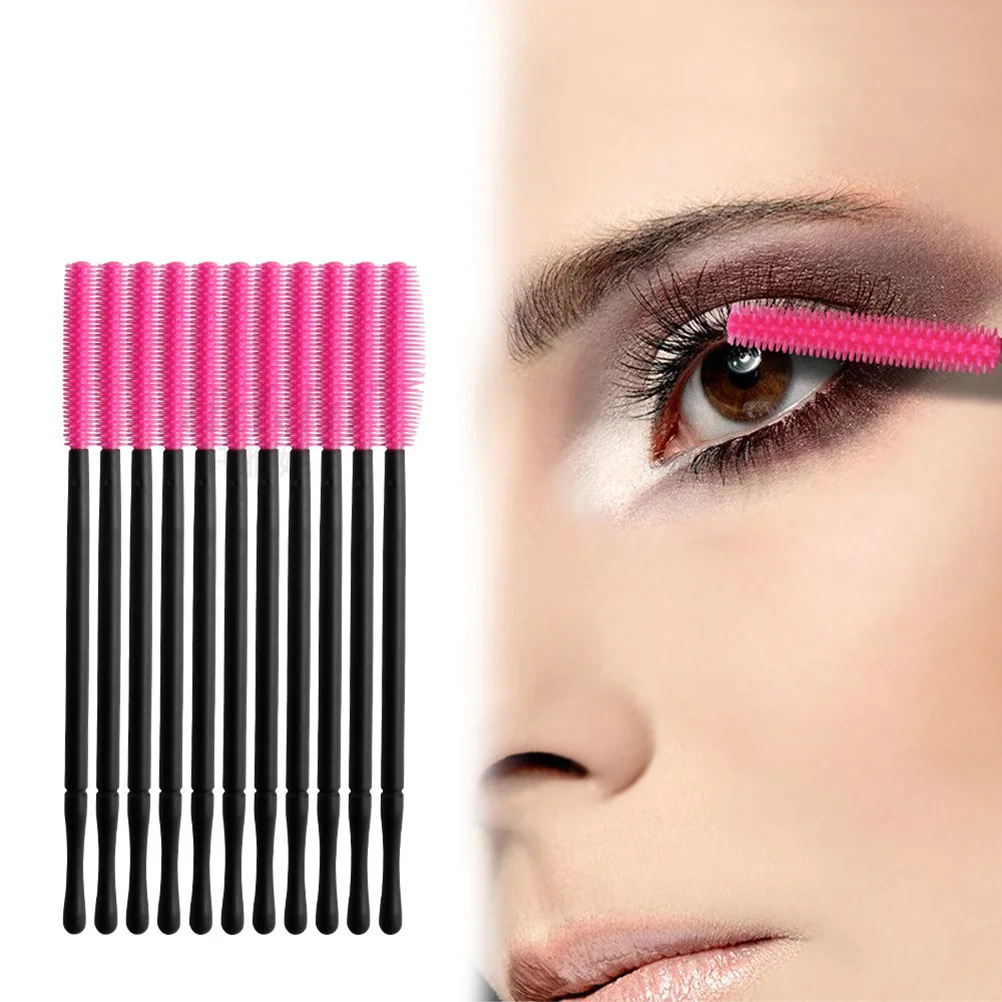 50pcs Disposable Mascara Wands Eyelash Brush Set Eyebrow Comb For Women Quick Clean Makeup Tool Rose Red