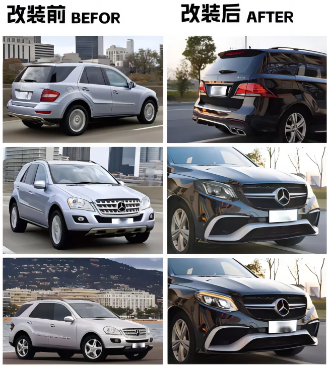 2025 New Arrival ML-Class W164 GLE W166 Upgrade Hood Headlight Taillight Bumper Grill Bolt-On High Quality