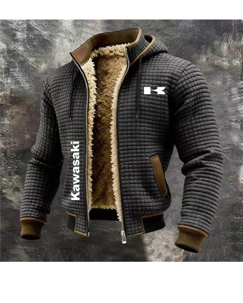 

New popular men's winter jacket from Europe and America, autumn and winter with thick fleece and Kawasaki cycling sports jacket