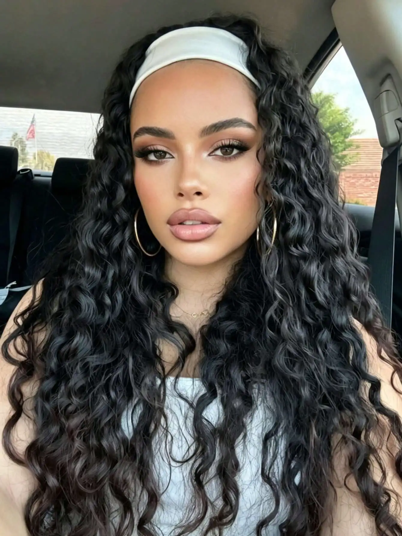 

250 Density Long Loose Curly Headband Wig Human Hair None Lace Front Wigs Human Hair Brazilian Remy Curly Wavy Human Hair No Glue Wigs for Women Natural Black Headband Human Hair Wigs for Beginners Friendly