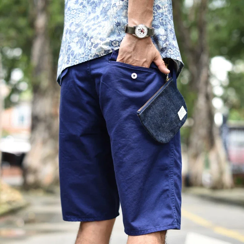 SauceZhan  Men Short Chino Pants Navy Shorts Vintage Men's Casual Shorts Blue Shorts Mens Casual Shorts  Cotton  Knee Length