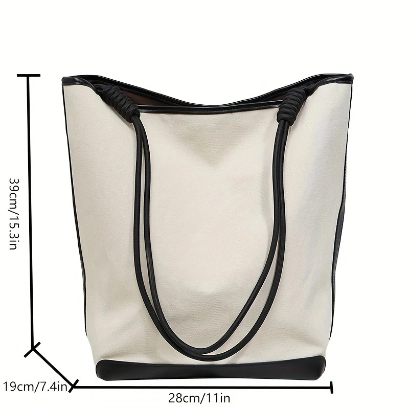 

Contrast Color Large-Capacity Bag for Women, New Retro Bucket Bag, Versatile Ins-Style Shoulder Crossbody Canvas Bag