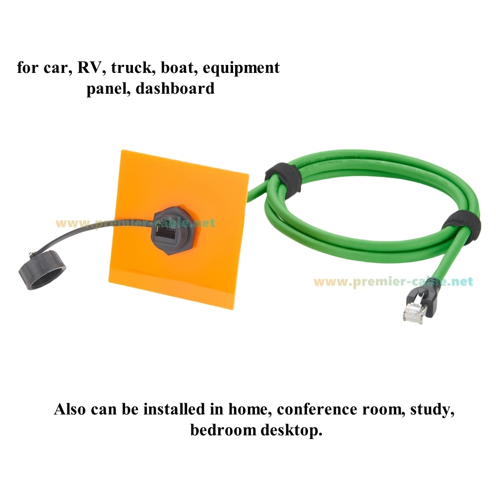 RJ45 8P8C فلوش لوحة جبل كابل IP67 محمية 10 جرام CAT6A إيثرنت ذكر إلى أنثى تمديد كابل الخيوط موصل LAN ثابت