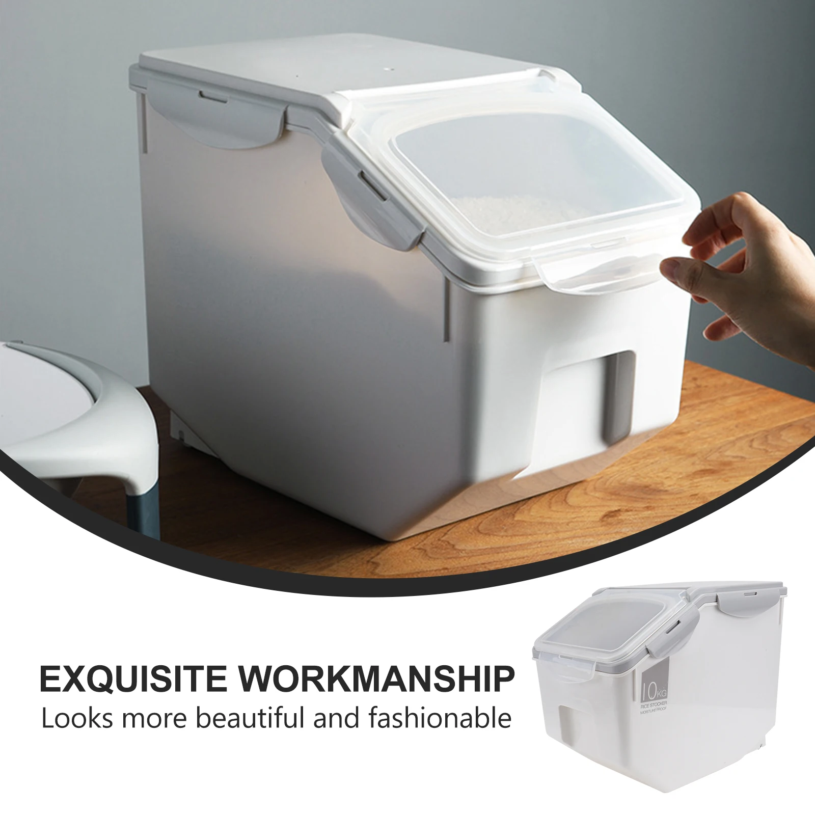 

Sealed Rice Storage Bucket Household Plastic Moistureproof Rice Cylinder Buckle Locking Visible Window Wheels Measuring Cup