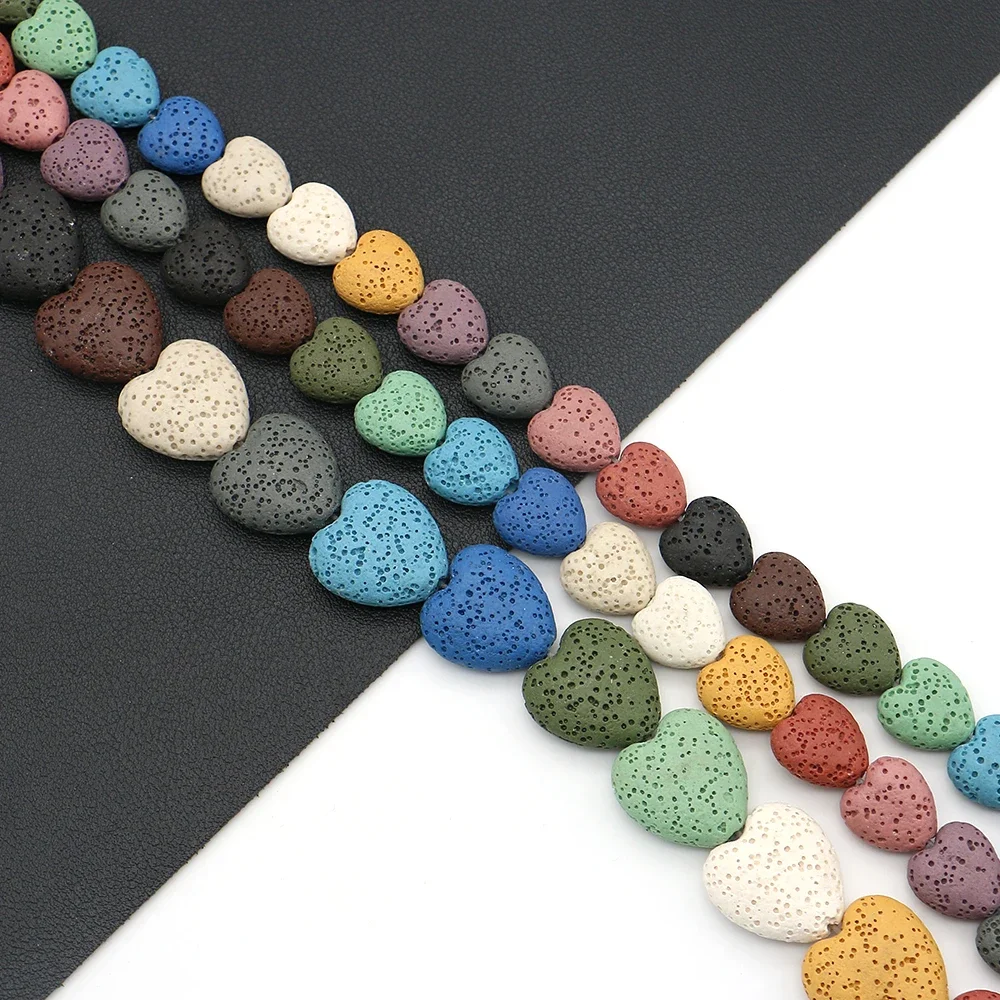 13x14/19x20mm Dyed Volcanic Rock Beads Carved Heart-Shaped Semi-Precious Stone Straight Hole Romantic Jewelry Components 1Strand
