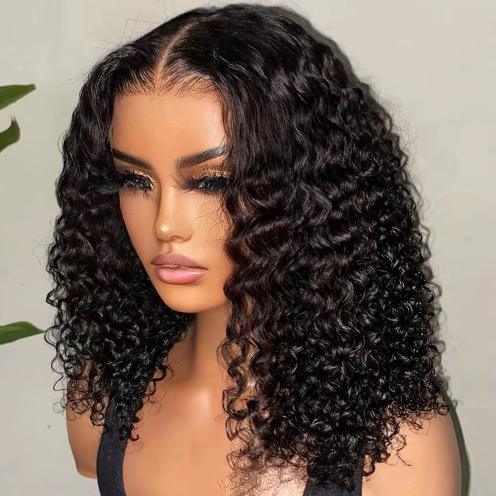 Wear And Go 13x4 Deep Wave Bob-Perücke für Frauen, lockig, ohne Kleber, fertige, menschliche Haarperücken, vorgeschnitten, ohne Spitze, 250 % für schwarze Frauen